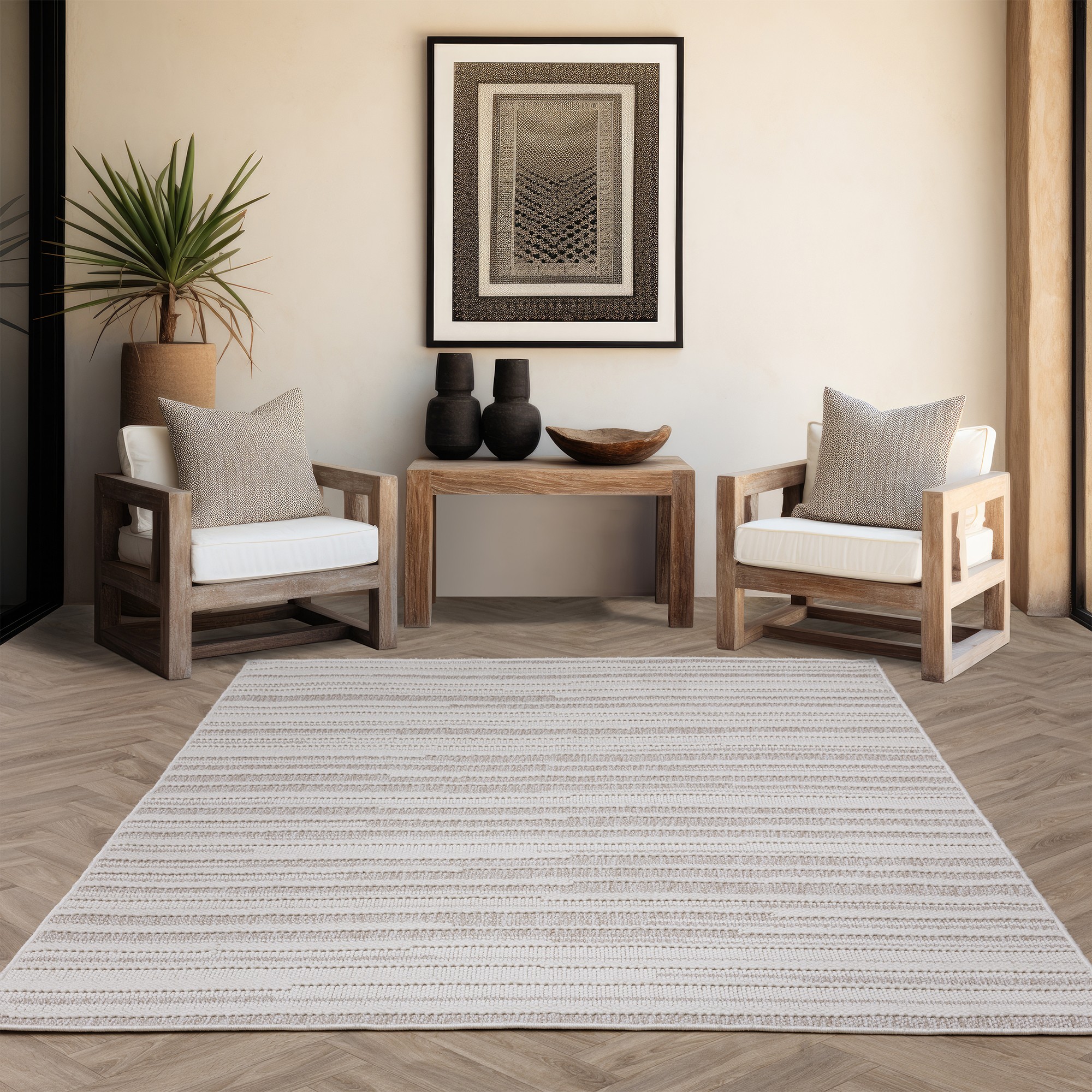 Camber Stripe Modern Textured Rugs In Sand Natural